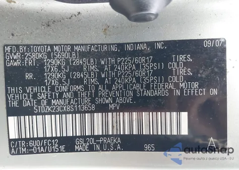 2008 Toyota Sienna Le из США, поврежденный, VIN 5TDZK23CX8S113658